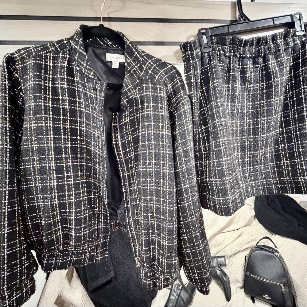 On 34th Chic Black and White Tweed Blazer and matching skirt